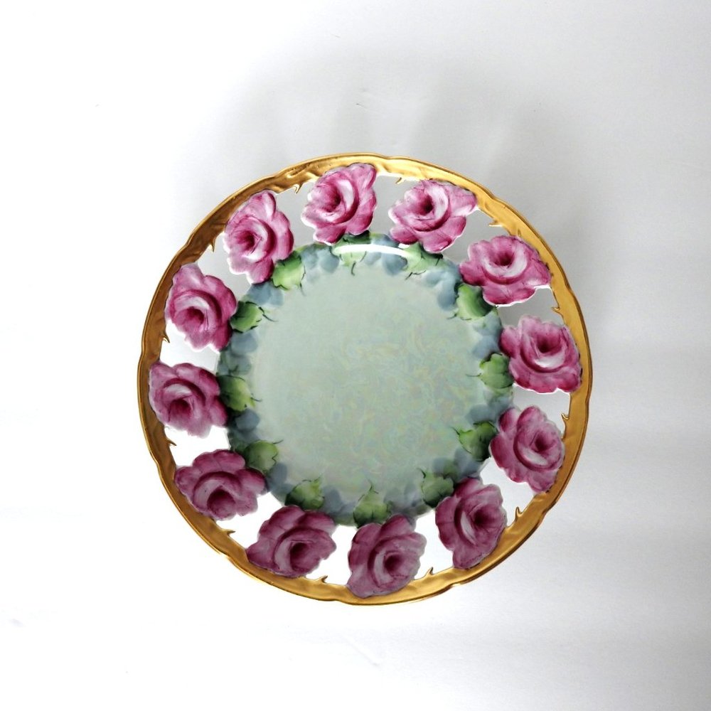 Mother of Pearl Green with Roses Floral Wall Plate